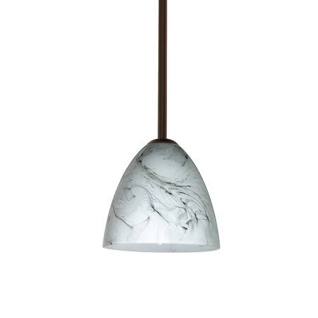 Besa Lighting Vila Stem Pendant, Marble Grigio, Bronze Finish, 1x9W LED 1TT-4470MG-LED-BR